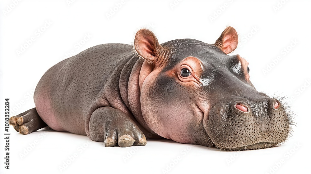 Baby hippo Lying on back Nature Minimalist white backdrop Baby hippo Lying on back Nature Minimalist white backdrop