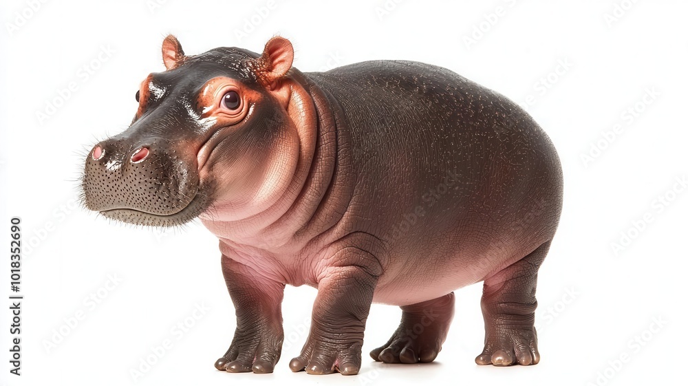 Baby hippo Standing on one leg Cute Clean white background Baby hippo Standing on one leg Cute Clean white background
