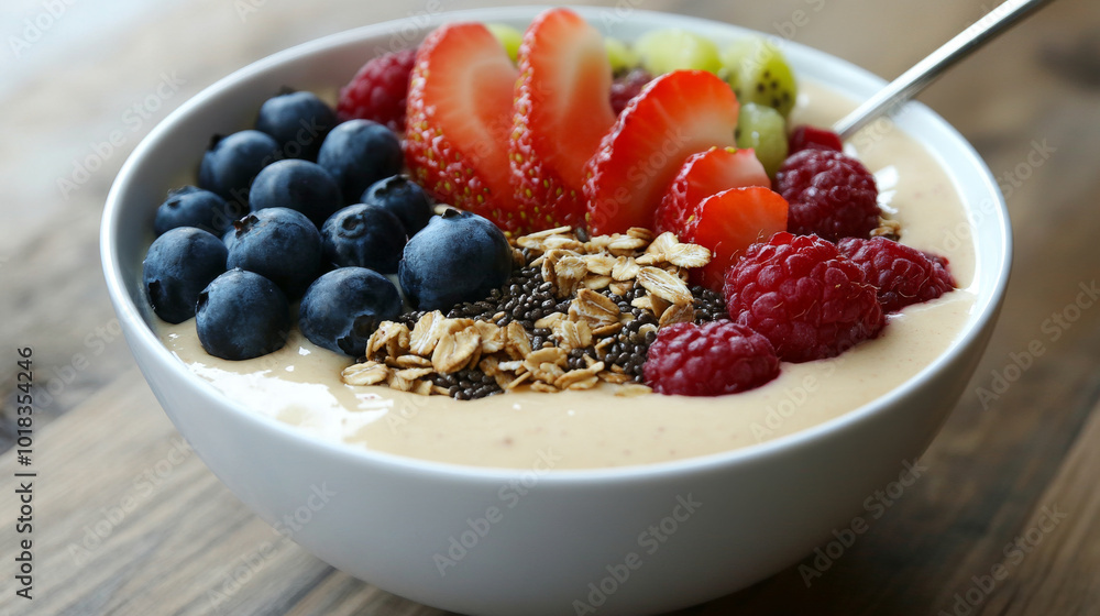 Delicious and Nutritious Smoothie Bowl Topped with Fresh Fruits and Granola for a Healthy Breakfast Delicious and Nutritious Smoothie Bowl Topped with Fresh Fruits and Granola for a Healthy Breakfast