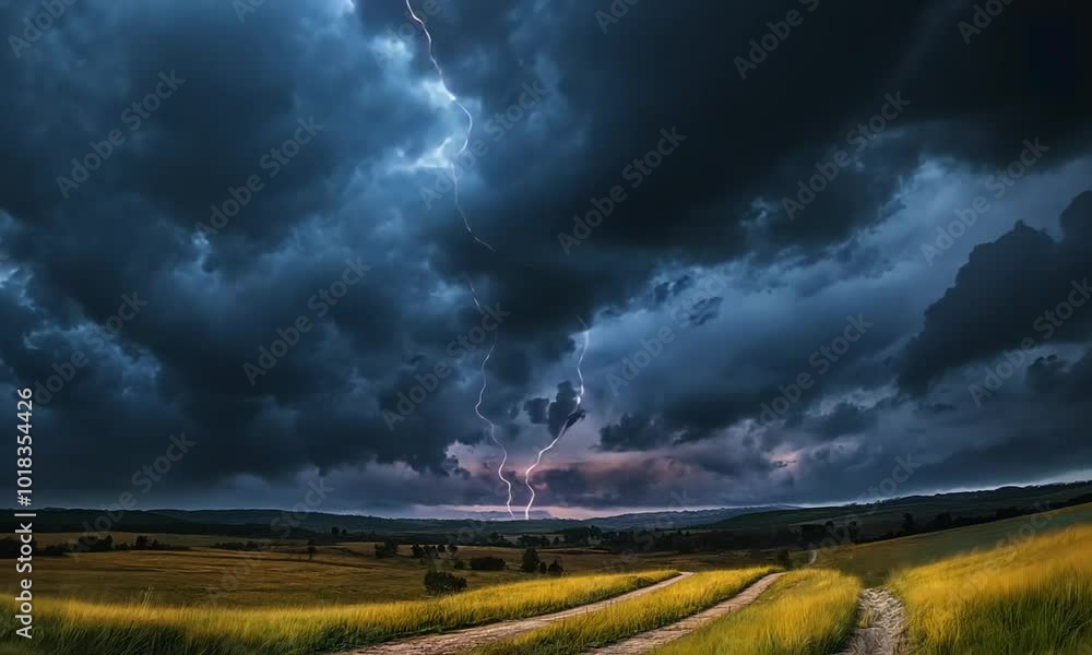Lightning Storm Over a Countryside Lightning Storm Over a Countryside