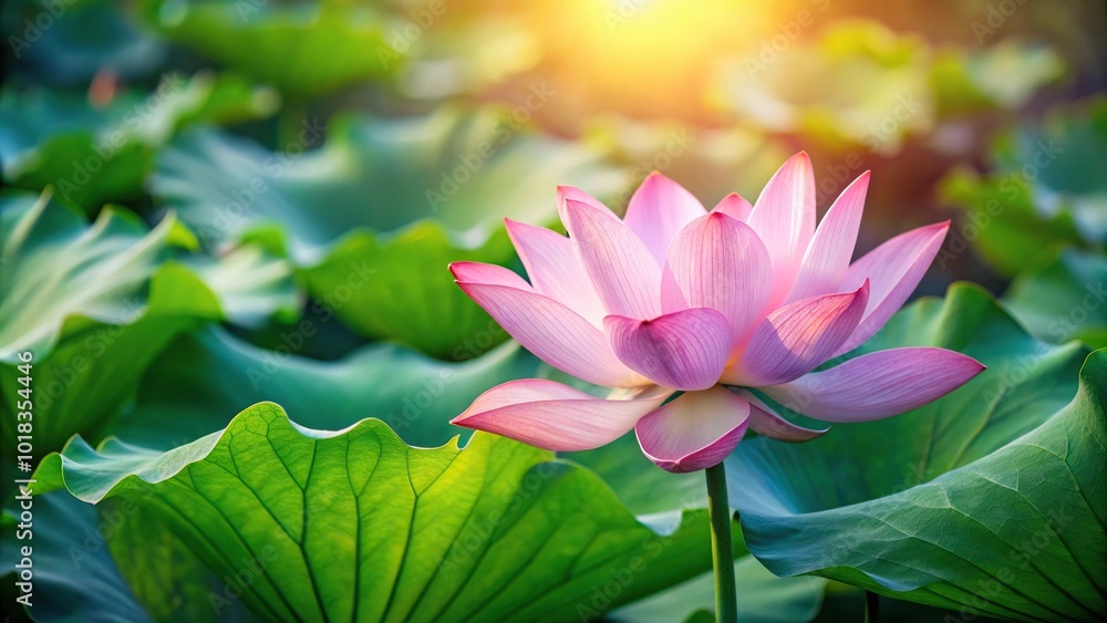 Gentle pink lotus flower and lotus leaf in natural setting with long shot Gentle pink lotus flower and lotus leaf in natural setting with long shot
