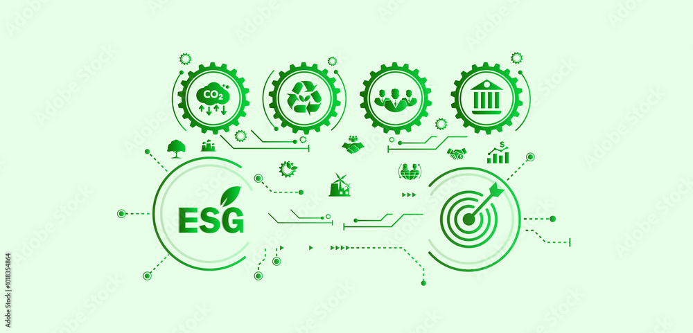 ESG Icon Concept for Environment, Society and Governance in Sustainable Business and Green Business for Global Environment ESG Icon Concept for Environment, Society and Governance in Sustainable Business and Green Business for Global Environment