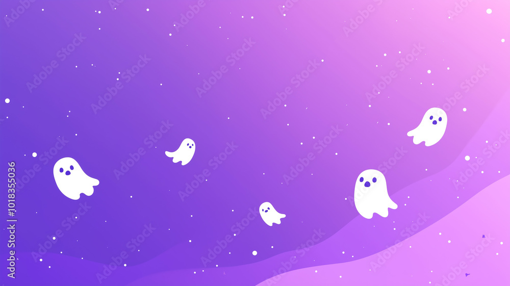 Ghosts on Gradient Background: A flat gradient from light purple to dark purple with small Ghosts on Gradient Background: A flat gradient from light purple to dark purple with small