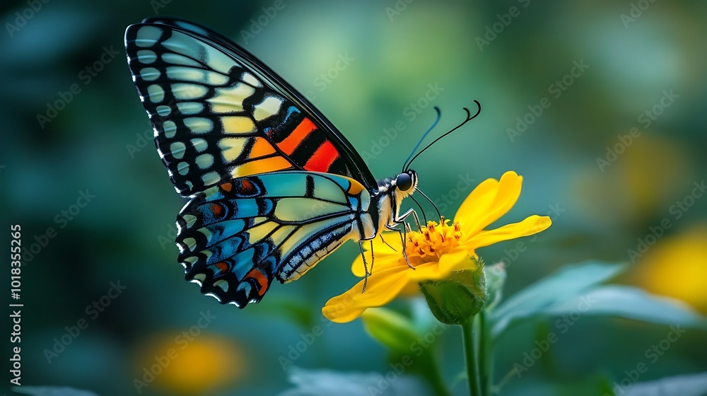 Fototapeta premium Beautiful orange butterfly sitting on a flower in nature marigold in a lively garden