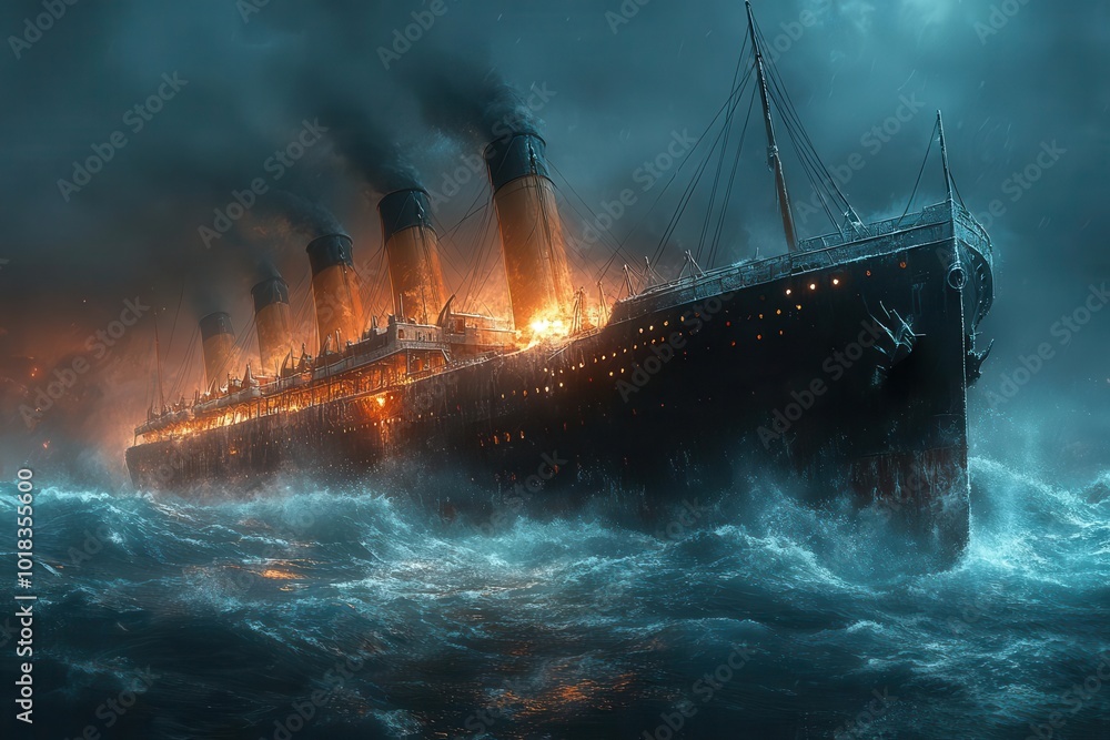 historical depiction of the sinking rms titanic showcasing dramatic ...