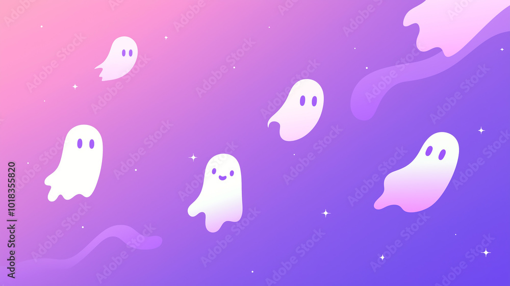 Ghosts on Gradient Background: A flat gradient from light purple to dark purple with small Ghosts on Gradient Background: A flat gradient from light purple to dark purple with small