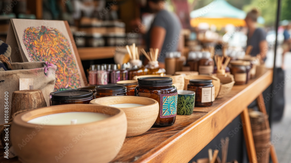 Fototapeta premium Exploring Aromatic Treasures Handmade Candles and Natural Scents at Artisan Markets