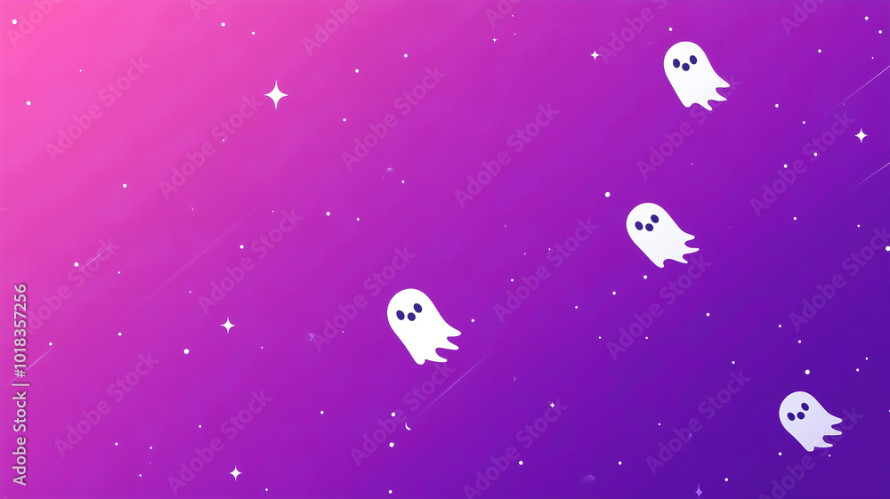 Ghosts on Gradient Background: A flat gradient from light purple to dark purple with small Ghosts on Gradient Background: A flat gradient from light purple to dark purple with small