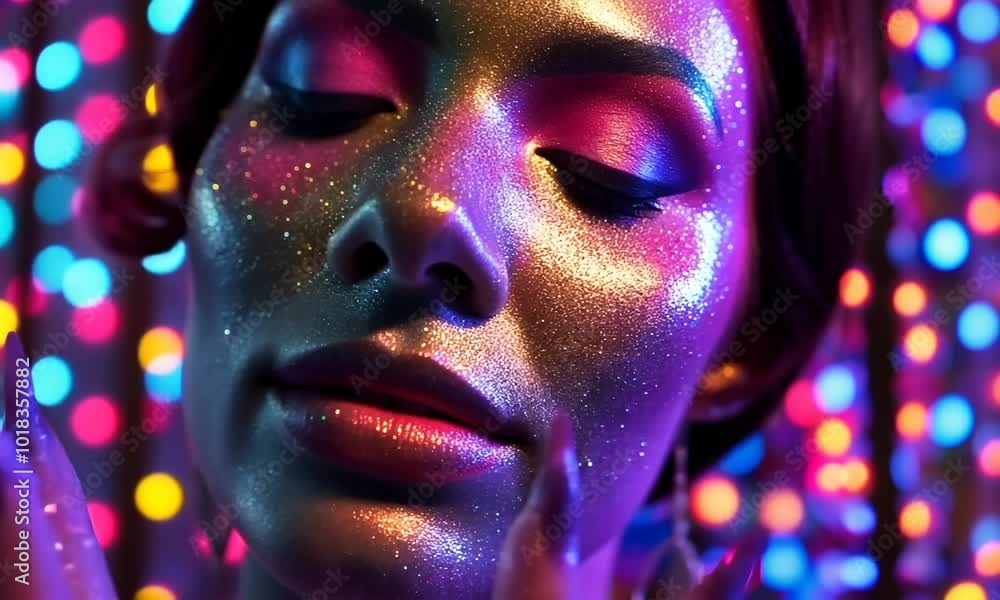 A woman with glitter on her face is the main focus of the image Video A woman with glitter on her face is the main focus of the image Video