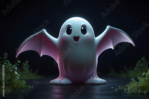 Cute little ghost bat with wings, Happy Halloween photo