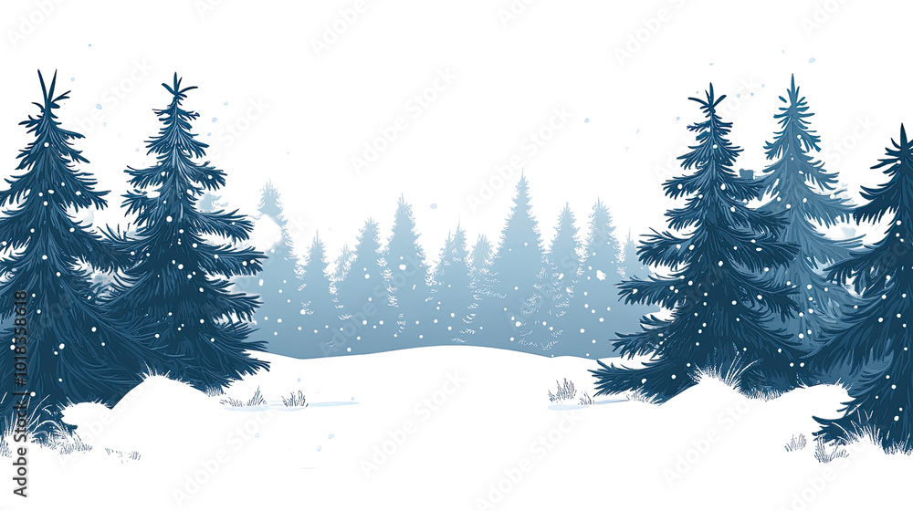 winter landscape of coniferous forest, Christmas and New Year transparent background winter landscape of coniferous forest, Christmas and New Year transparent background