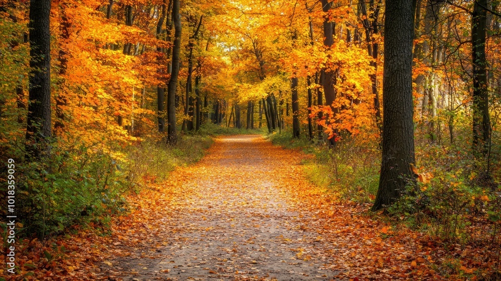 Serene Autumn Pathway in Vibrant Fall Colors Serene Autumn Pathway in Vibrant Fall Colors