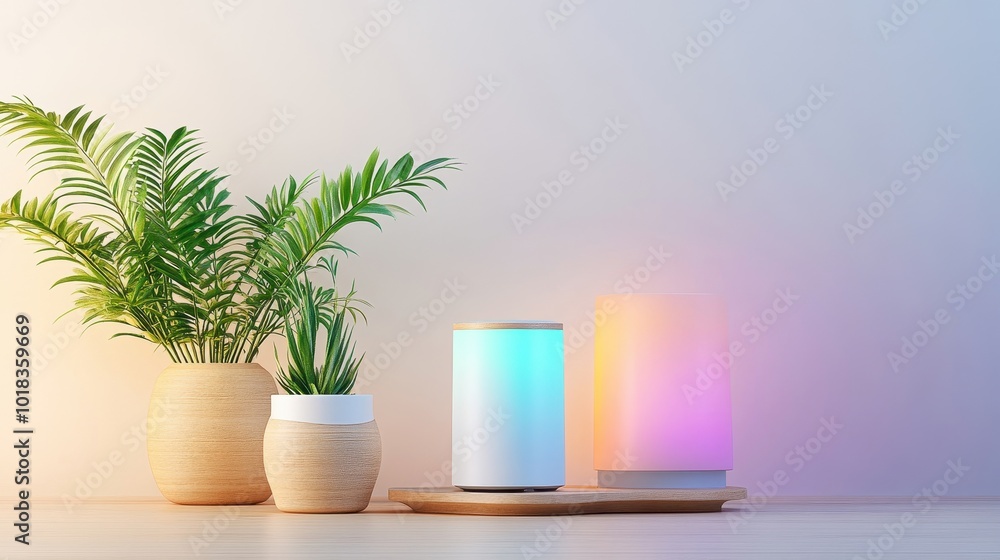 Smart lighting system, minimalist cylindrical design, customizable RGB lights Smart lighting system, minimalist cylindrical design, customizable RGB lights