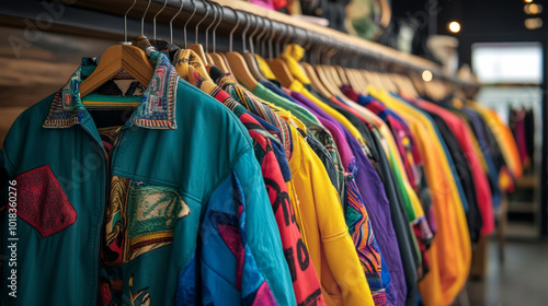 Wallpaper Mural Vibrant Vintage Clothing Display A Colorful Collection of Retro Jackets for Trendy Fashion Enthusiasts Torontodigital.ca