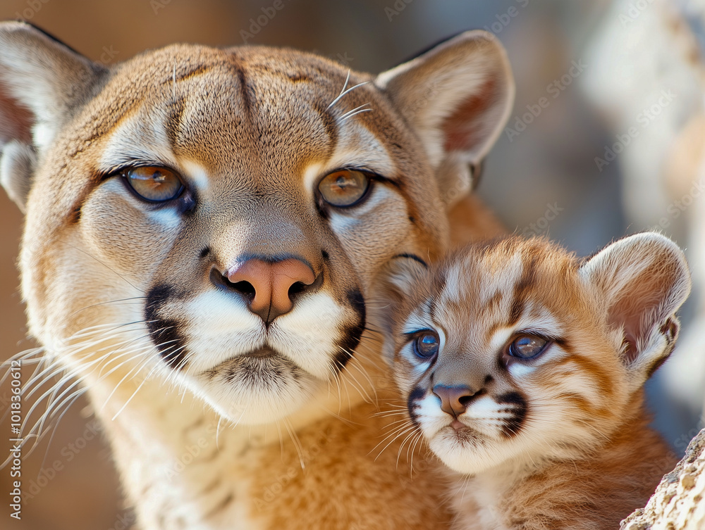 Puma mother and cub Puma mother and cub