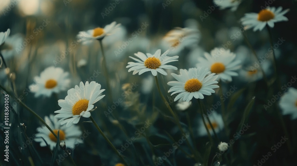A beautiful shot of a field of daisies swaying in the breeze, their white petals and yellow centers creating a peaceful and cheerful scene A beautiful shot of a field of daisies swaying in the breeze, their white petals and yellow centers creating a peaceful and cheerful scene