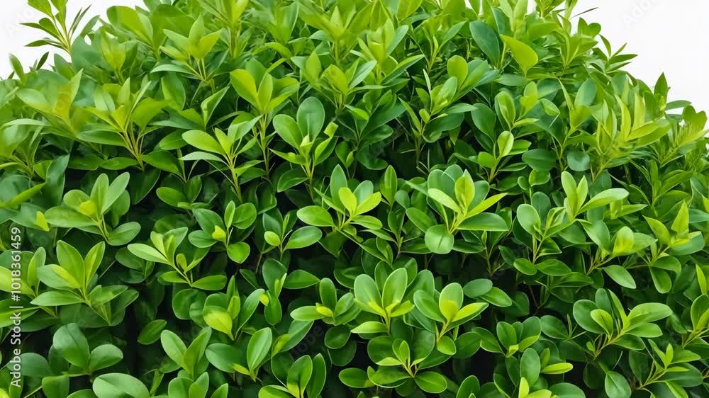 A bush with green leaves is on a white background. The bush is full and lush, giving the impression of a healthy and thriving plant A bush with green leaves is on a white background. The bush is full and lush, giving the impression of a healthy and thriving plant