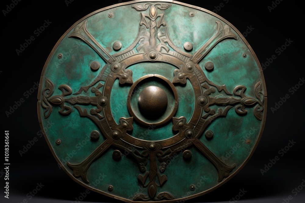 Naklejka premium Antique Decorative Shield with Intricate Details