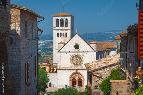 Cathedral of Assisi and old town in Umbria, Italy photo