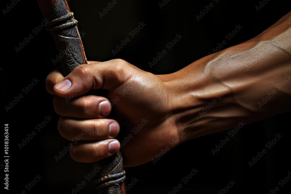 Strong Hand Gripping a Stick in Dramatic Lighting Strong Hand Gripping a Stick in Dramatic Lighting