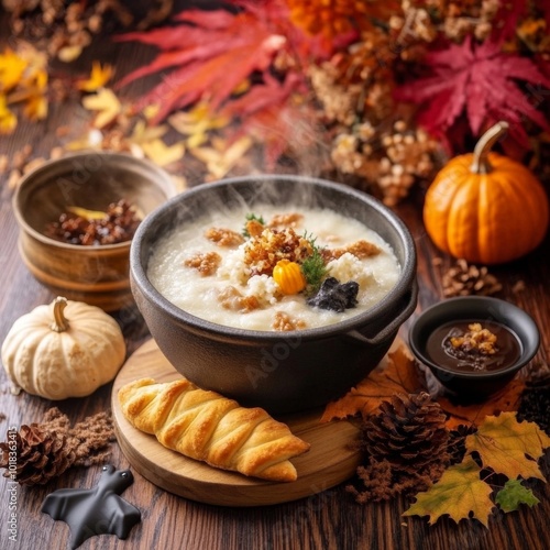 A Halloween fondue night with a cauldron of melted cheese