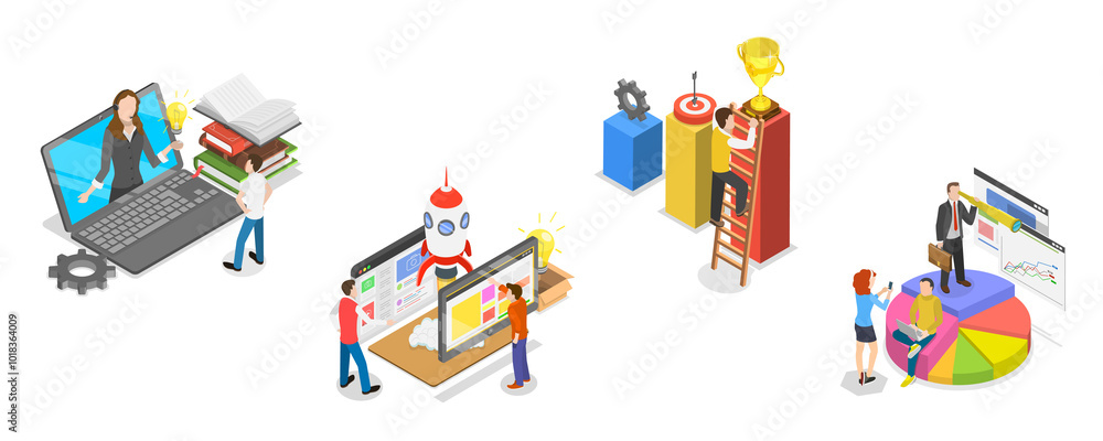 Fototapeta premium 3D Isometric Flat Illustration of Web Project And Applications, Strategic Planning, Future Vision