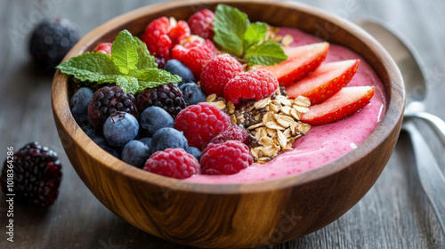 Delicious Berry Smoothie Bowl with Oats and Fresh Fruits for a Nutritious Breakfast