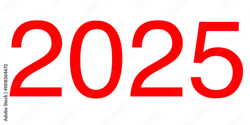 The inscription 2025 in red on a blank background The inscription 2025 in red on a blank background