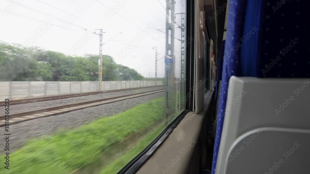 Passenger Train Window View in Motion During Daytime with motion blur Passenger Train Window View in Motion During Daytime with motion blur