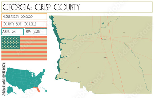 Large and detailed map of Crisp County in Georgia USA.