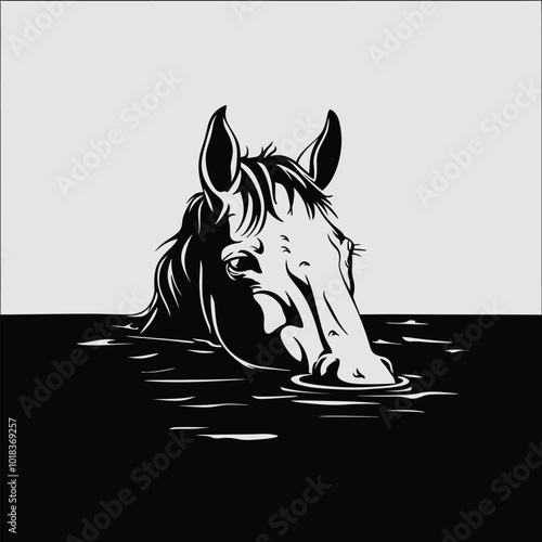 Close Up of Horse Face While Soaking in the Water Pool