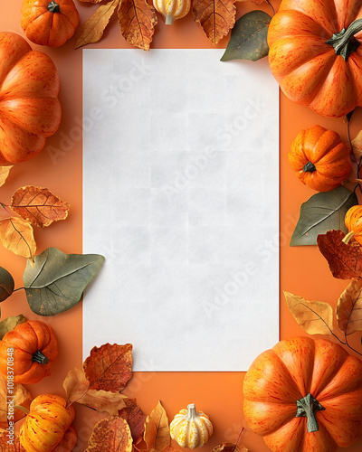 Autumn leaves and pumpkins frame