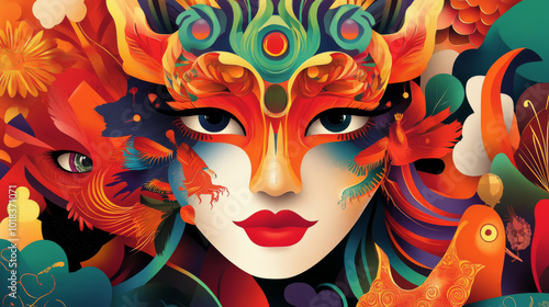 Vibrant Artistic Portrayal of a Mystical Face with Nature Elements