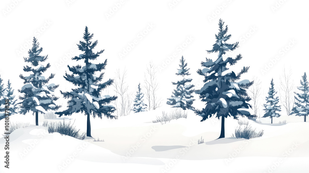 Fototapeta premium winter landscape of coniferous forest, Christmas and New Year transparent background