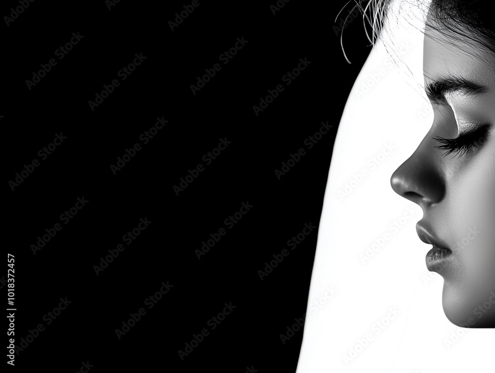 Woman, mental health or depression with blur face in studio for identity crisis, psychotic disorder or bipolar. Psychology, female person or distorted with trauma or schizophrenia on black background Woman, mental health or depression with blur face in studio for identity crisis, psychotic disorder or bipolar. Psychology, female person or distorted with trauma or schizophrenia on black background