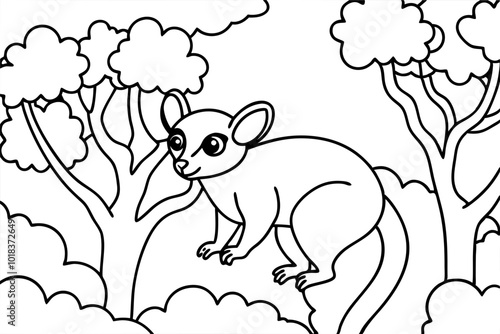 A Mouse Lemur Animal climbing tree in jungle, Coloring Page stock vector illustration illustration 