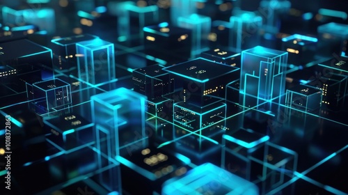 Abstract Blue Glow Cityscape