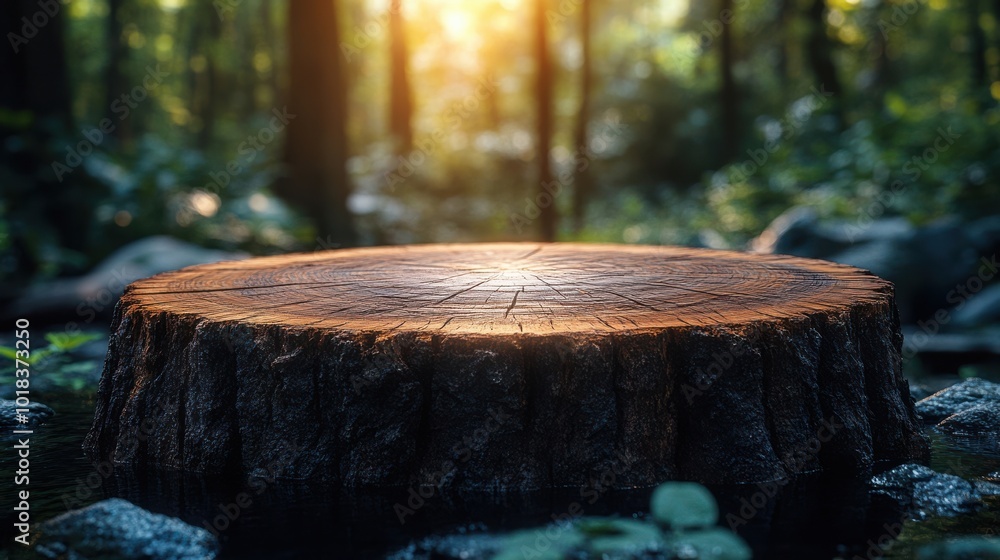 Fototapeta premium Rustic Tree Stump In A Tranquil Forest Setting