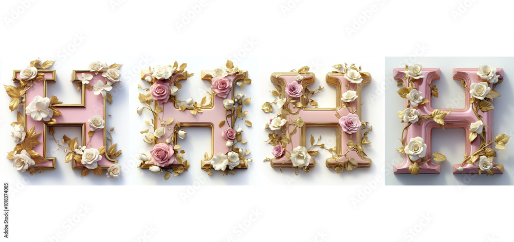 Elegant Floral Letter H Arrangements with Pink and Gold Accents Elegant Floral Letter H Arrangements with Pink and Gold Accents