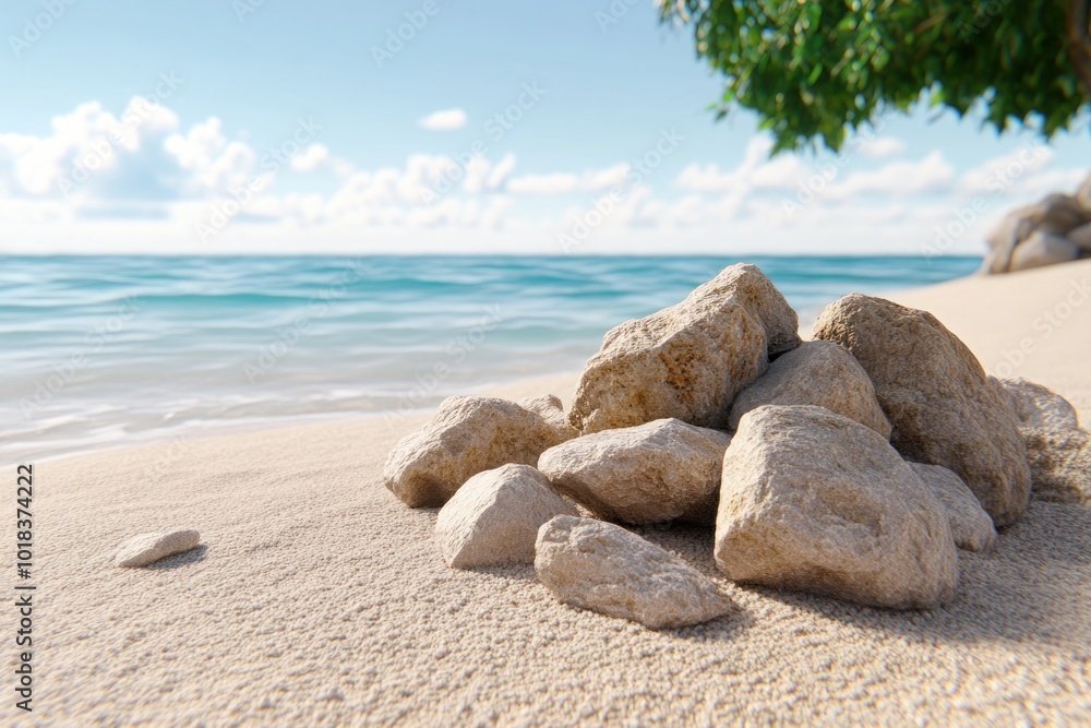 Tranquil Beach Escape with Scattered Rocks, Gentle Breeze, and Sandy Shores, Find Serenity and Relaxation in Nature's Embrace Tranquil Beach Escape with Scattered Rocks, Gentle Breeze, and Sandy Shores, Find Serenity and Relaxation in Nature's Embrace