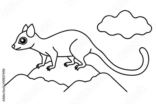 A Mouse Lemur climbing mountains, Coloring Page stock vector illustration photo