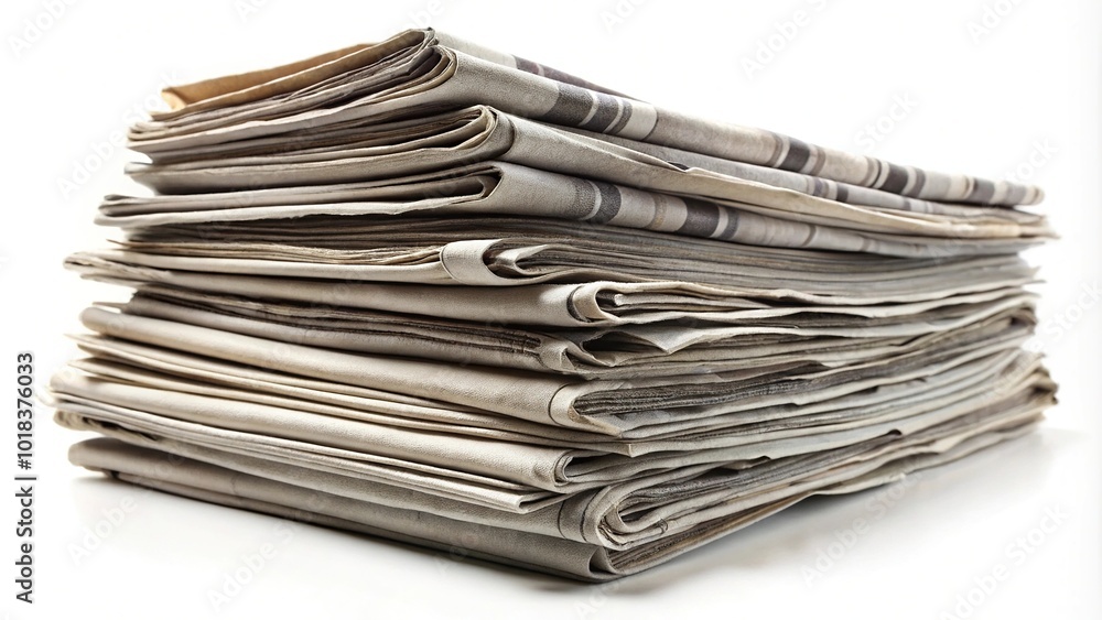 newspaper bundle isolated on white background in a wide shot newspaper bundle isolated on white background in a wide shot