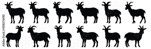 Goat silhouettes set, animal pack of vector silhouette design, isolated background.