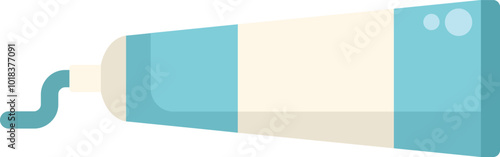 Tube of blue and white toothpaste squeezing out paste