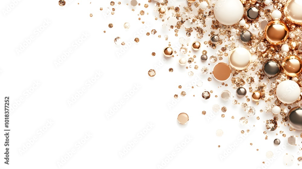 Golden and White Confetti Scattered on White Background Golden and White Confetti Scattered on White Background