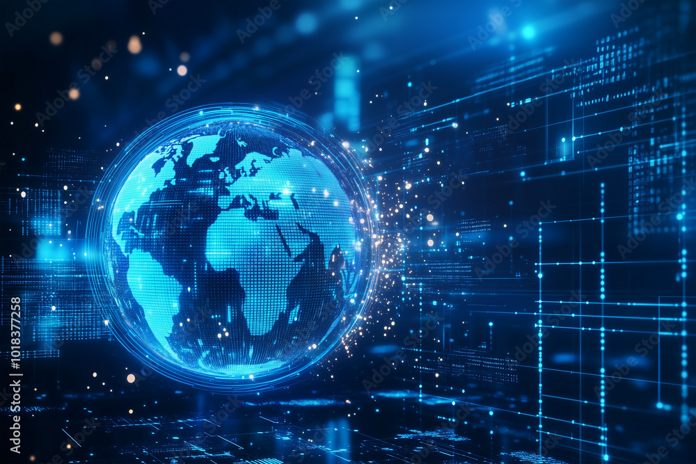 digital globe on technology background digital globe on technology background