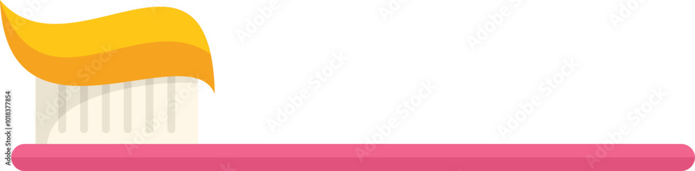 Obraz premium Pink toothbrush with yellow toothpaste is lying horizontally, showing a daily oral hygiene routine