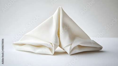 White Napkin Folded into a Triangle Shape on a White Background