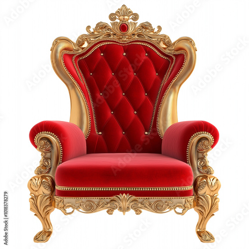 Santa's red velvet armchair isolated on white background