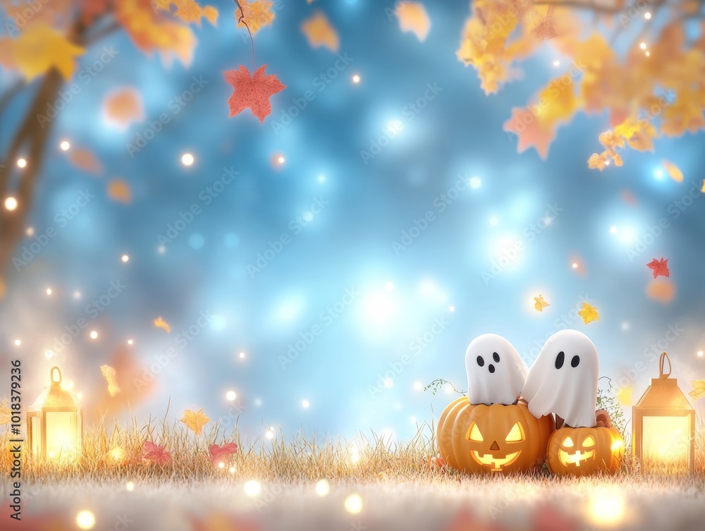 Fototapeta premium A haunted family picnic with ghost-shaped sandwiches pumpkin-flavored drinks